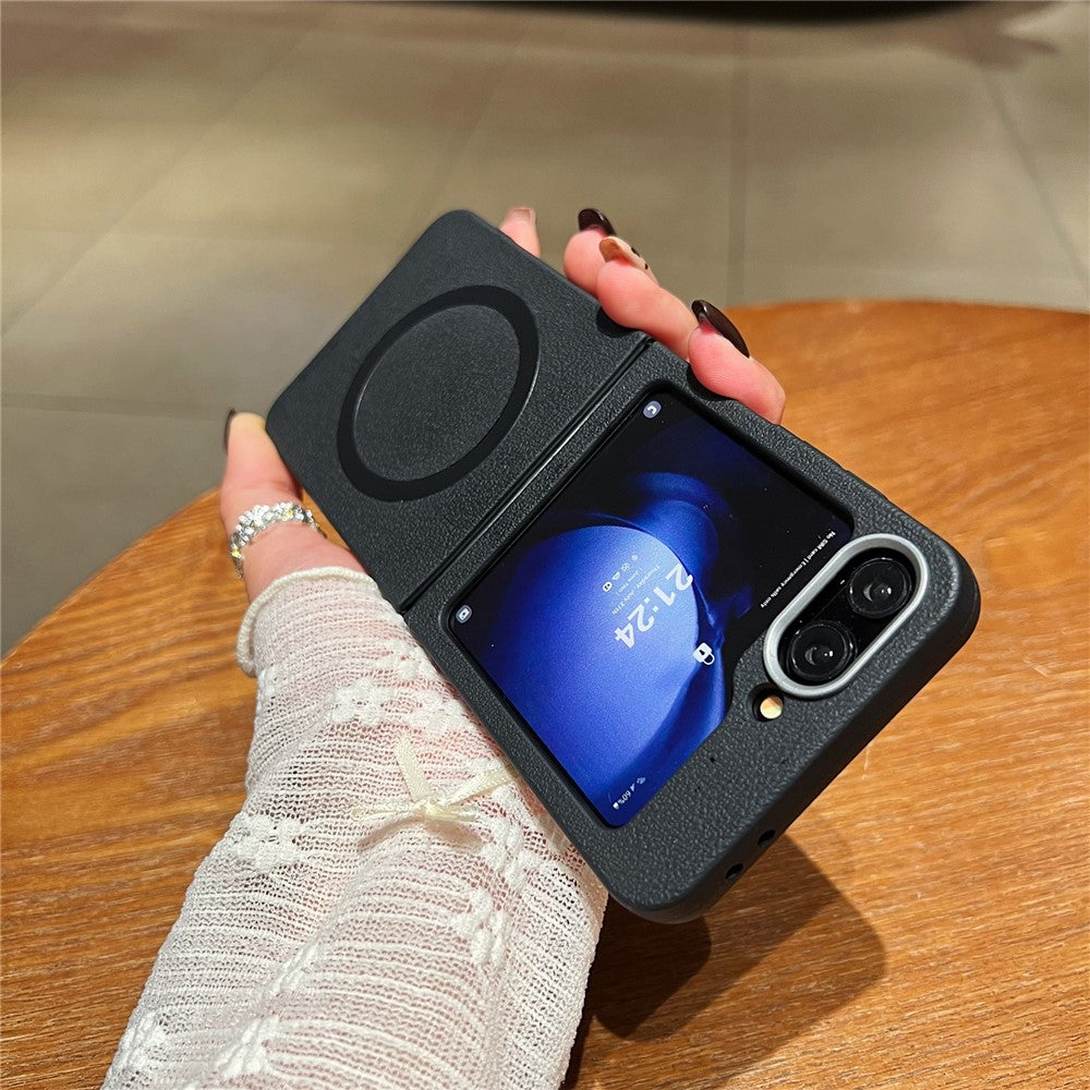 Samsung Galaxy Z Flip7 FE 5G / Z Flip6 5G Phone Cases Leather Texture TPU Back Cover Support Wireless Charging