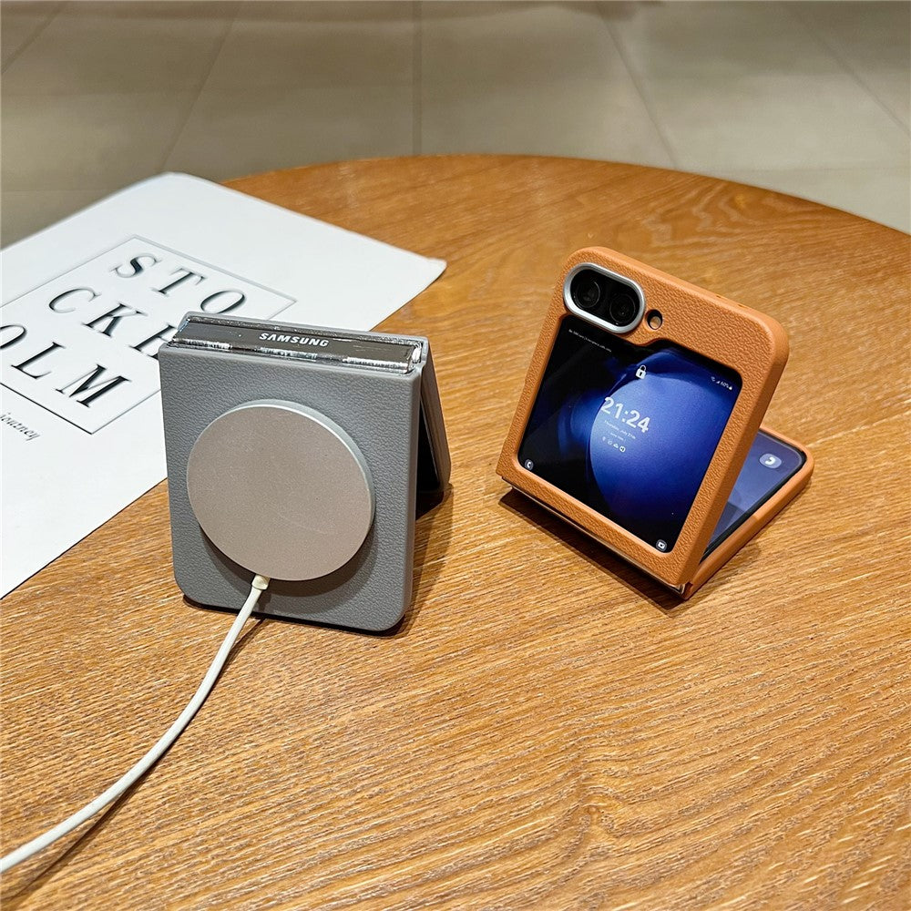 Samsung Galaxy Z Flip7 FE 5G / Z Flip6 5G Phone Cases Leather Texture TPU Back Cover Support Wireless Charging