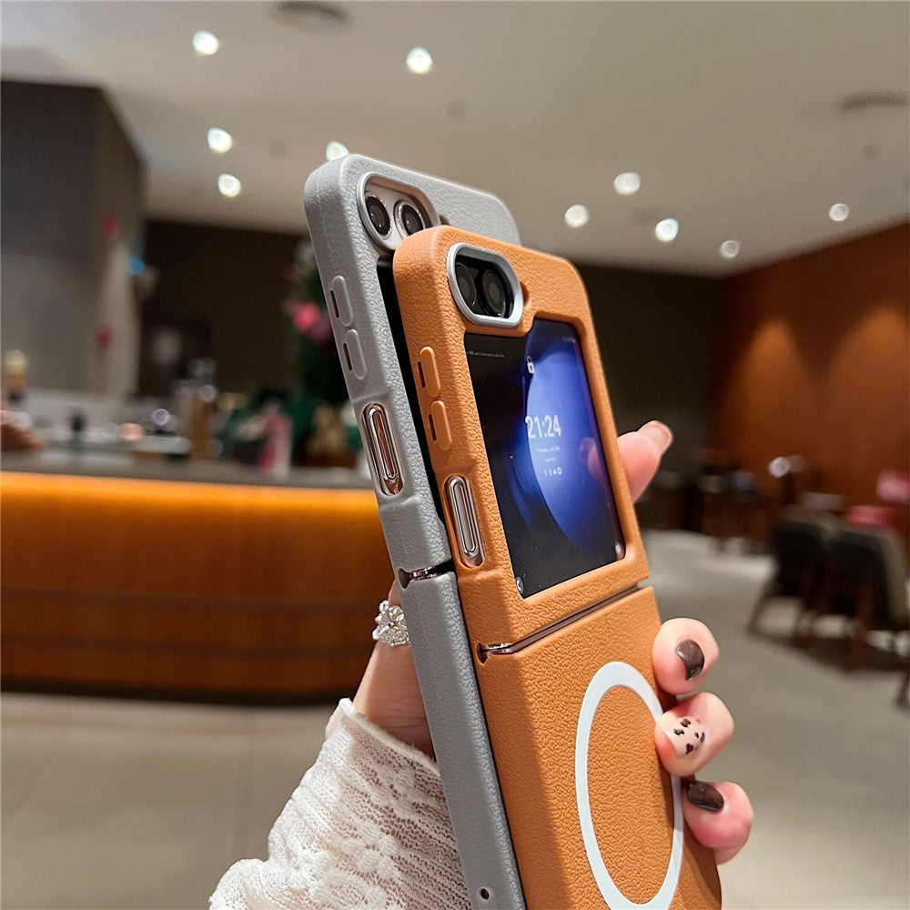 Samsung Galaxy Z Flip7 FE 5G / Z Flip6 5G Phone Cases Leather Texture TPU Back Cover Support Wireless Charging