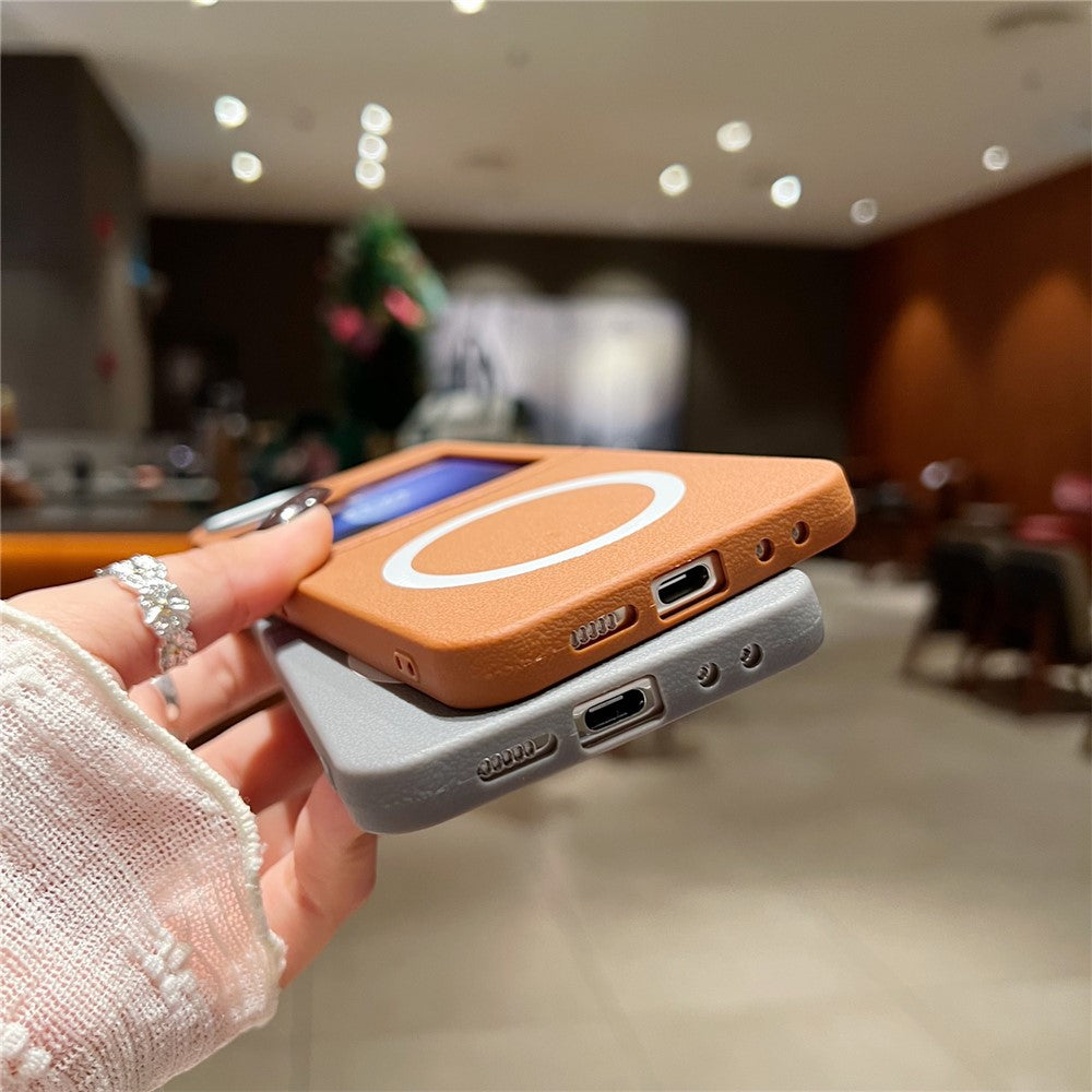 Samsung Galaxy Z Flip7 FE 5G / Z Flip6 5G Phone Cases Leather Texture TPU Back Cover Support Wireless Charging