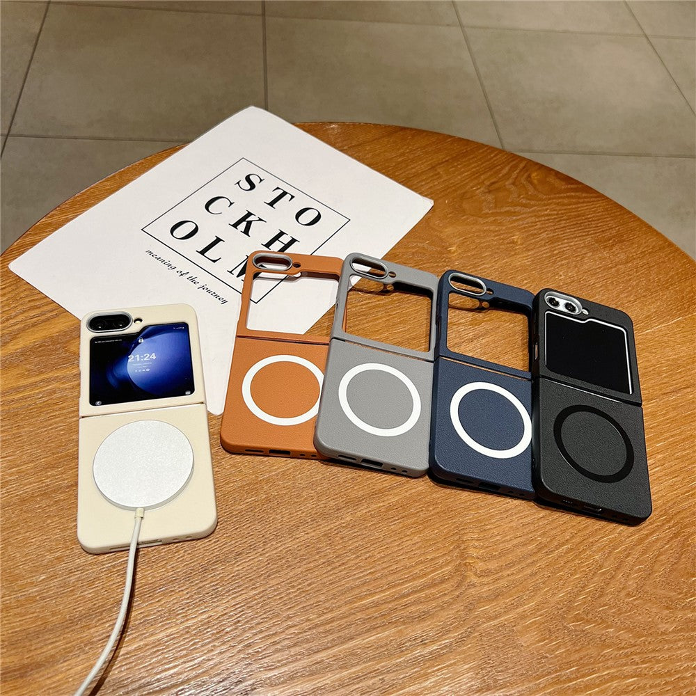 Samsung Galaxy Z Flip7 FE 5G / Z Flip6 5G Phone Cases Leather Texture TPU Back Cover Support Wireless Charging