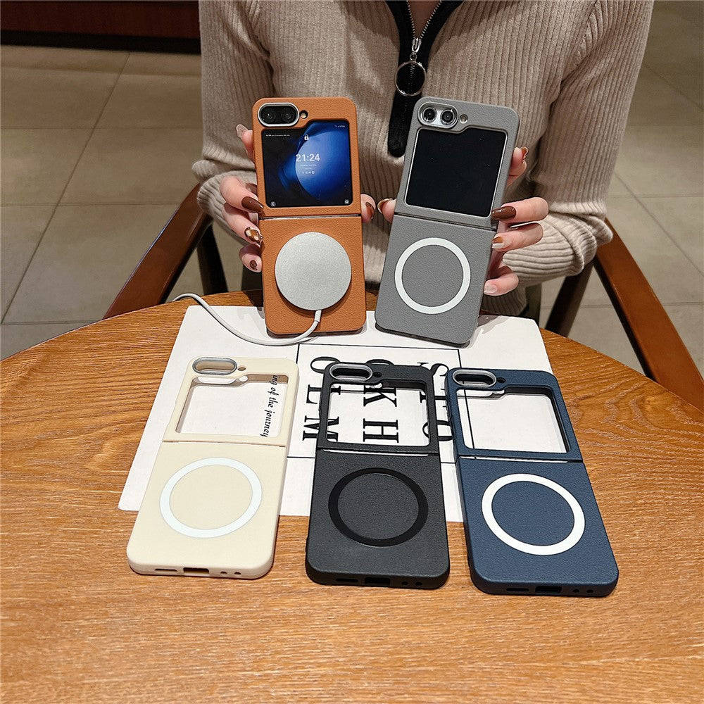 Samsung Galaxy Z Flip7 FE 5G / Z Flip6 5G Phone Cases Leather Texture TPU Back Cover Support Wireless Charging