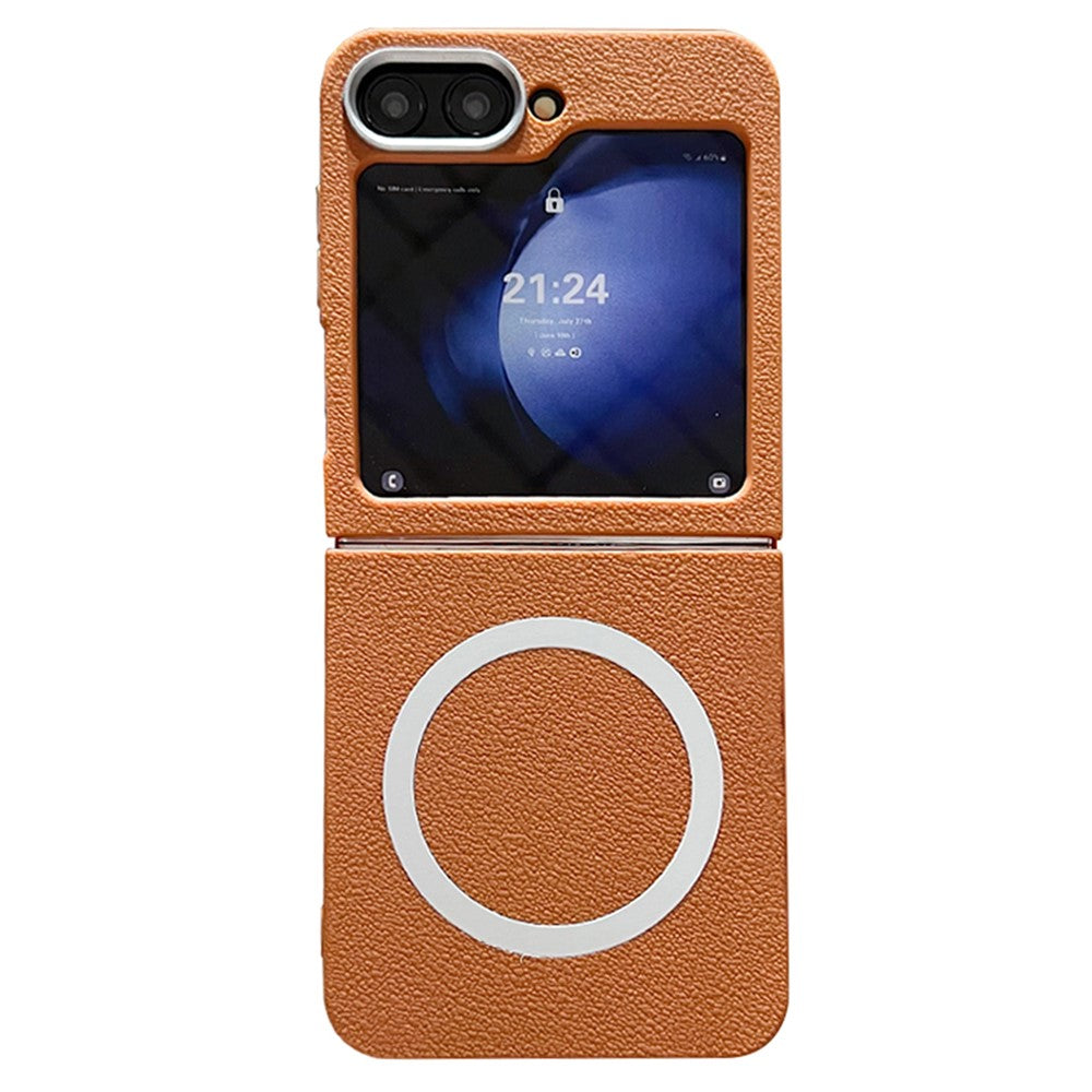 Samsung Galaxy Z Flip7 FE 5G / Z Flip6 5G Phone Cases Leather Texture TPU Back Cover Support Wireless Charging