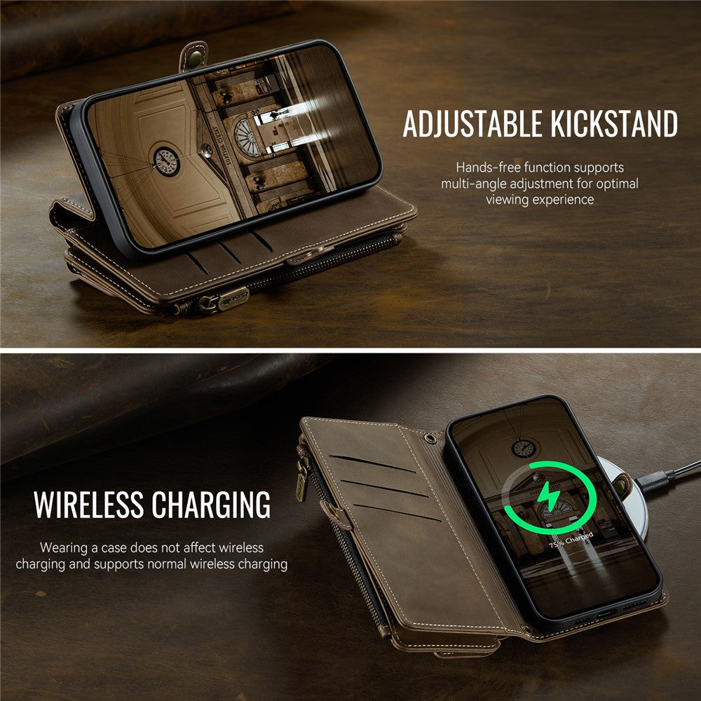 For iPhone 16e Case CASEME C39 RFID Blocking Zipper Wallet Stand Leather Cover with Strap