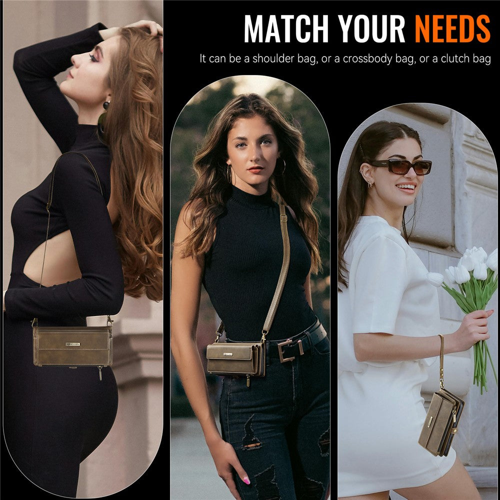 For iPhone 16e Case CASEME C39 RFID Blocking Zipper Wallet Stand Leather Cover with Strap