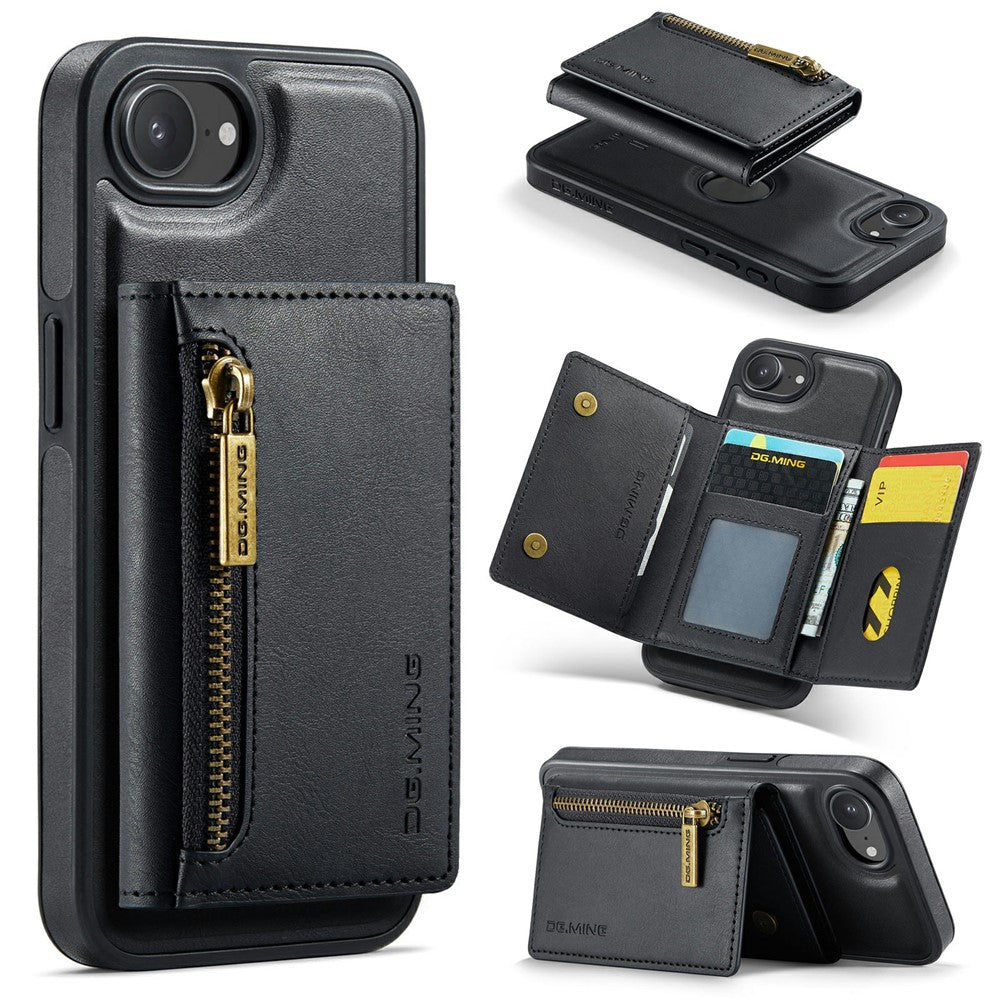 DG.MING M5 Series For iPhone 16e Case Detachable Magnetic Leather Phone Cover with Card Slots
