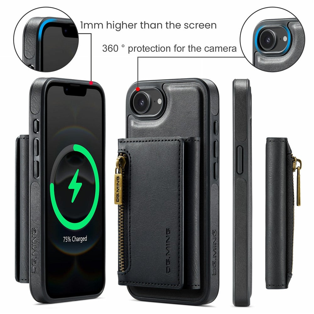 DG.MING M5 Series For iPhone 16e Case Detachable Magnetic Leather Phone Cover with Card Slots