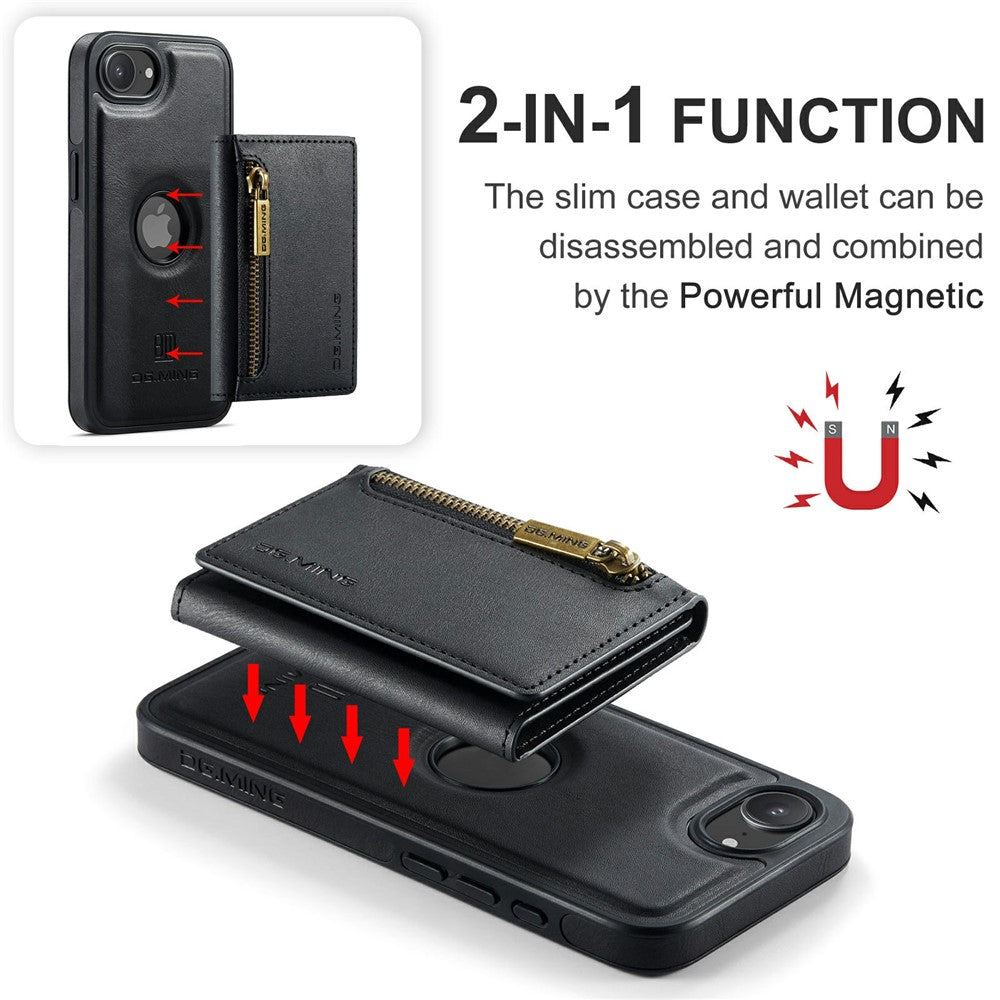 DG.MING M5 Series For iPhone 16e Case Detachable Magnetic Leather Phone Cover with Card Slots