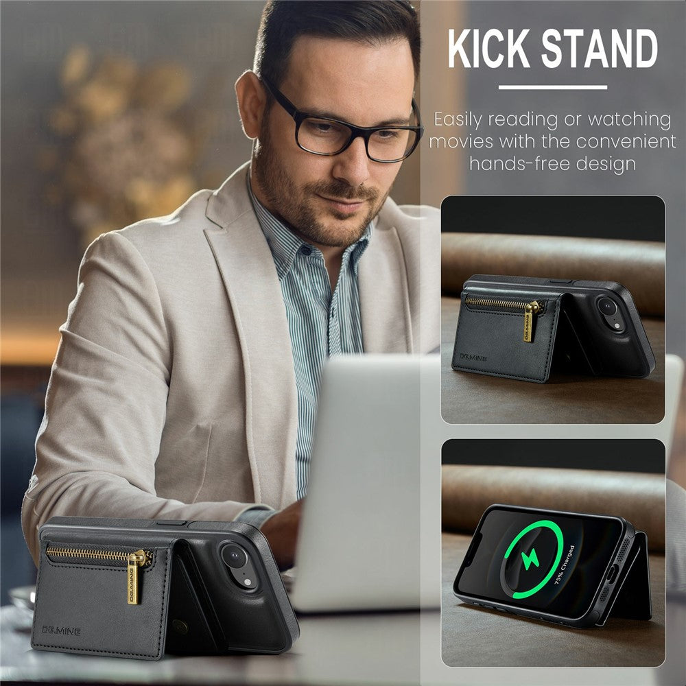 DG.MING M5 Series For iPhone 16e Case Detachable Magnetic Leather Phone Cover with Card Slots