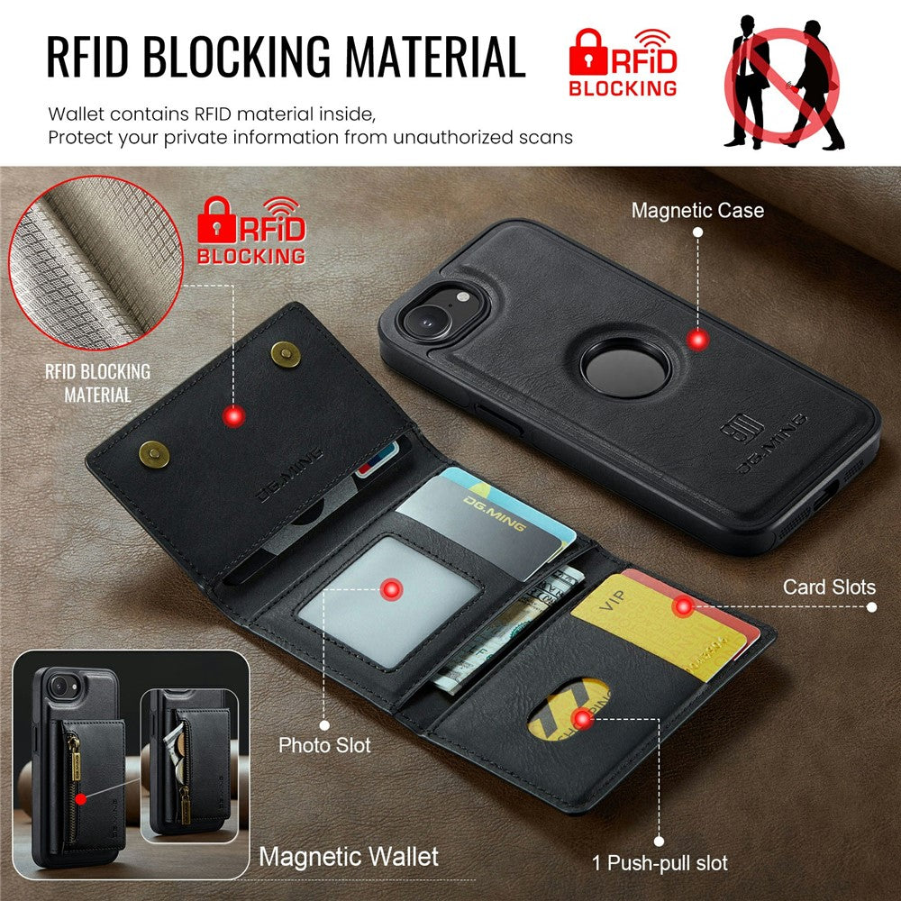 DG.MING M5 Series For iPhone 16e Case Detachable Magnetic Leather Phone Cover with Card Slots