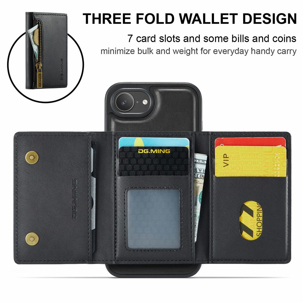 DG.MING M5 Series For iPhone 16e Case Detachable Magnetic Leather Phone Cover with Card Slots