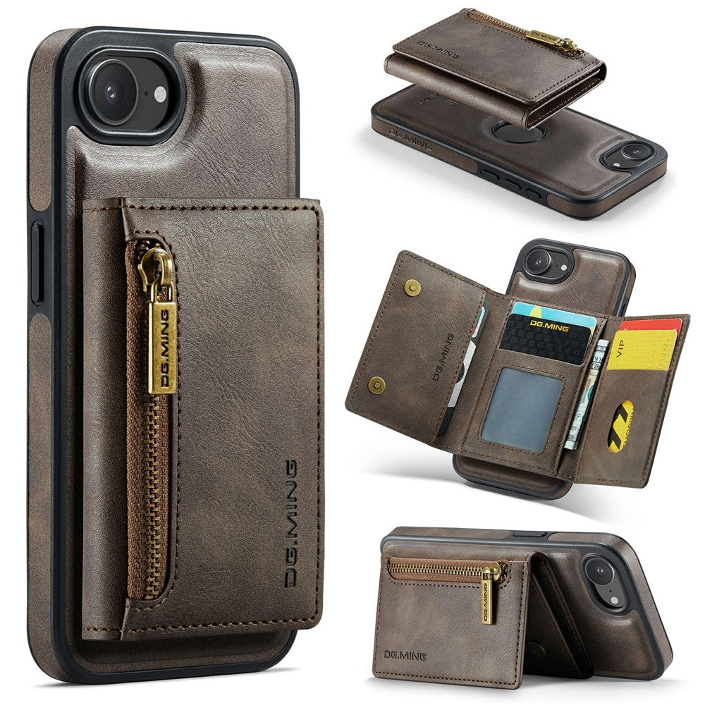 DG.MING M5 Series For iPhone 16e Case Detachable Magnetic Leather Phone Cover with Card Slots