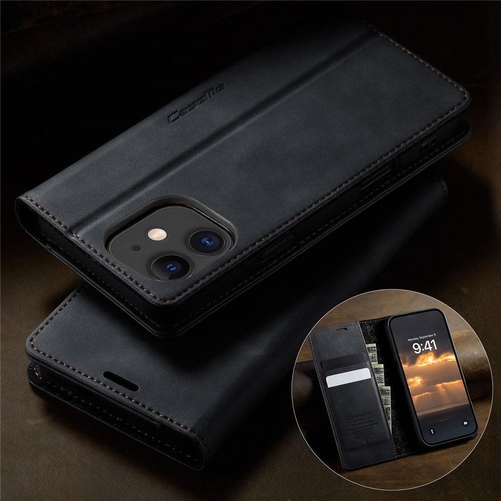 For iPhone 12 mini 5.4 inch Case CASEME 033 Series RFID Blocking Wallet Stand Calf Texture Leather Phone Cover