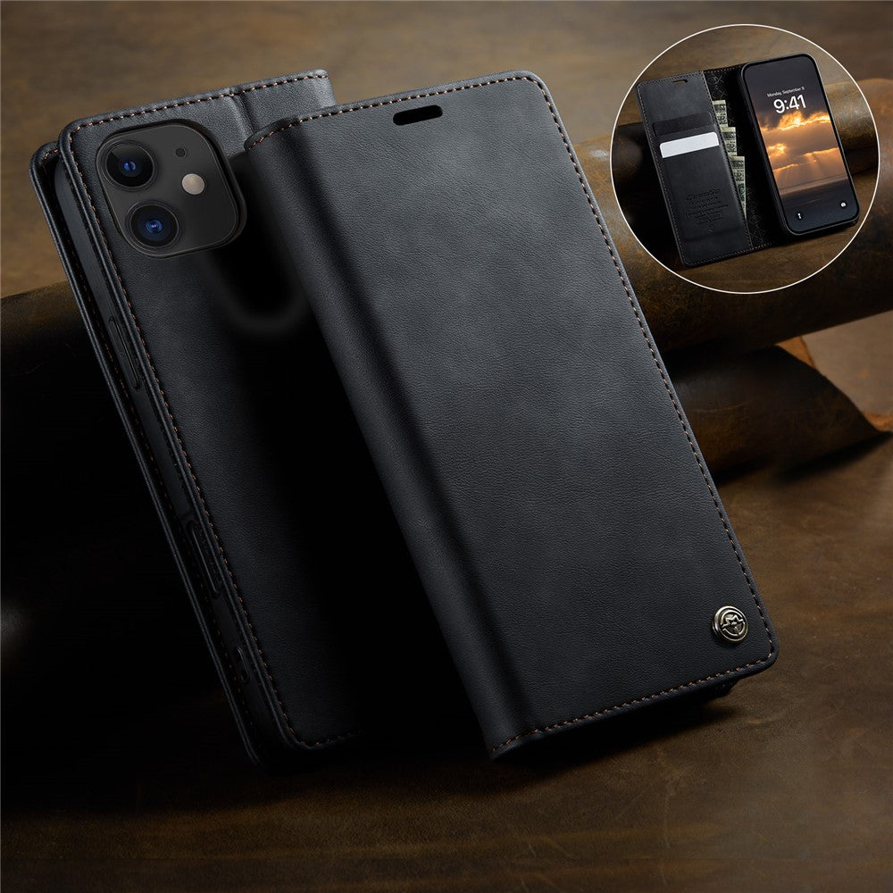 For iPhone 12 mini 5.4 inch Case CASEME 033 Series RFID Blocking Wallet Stand Calf Texture Leather Phone Cover