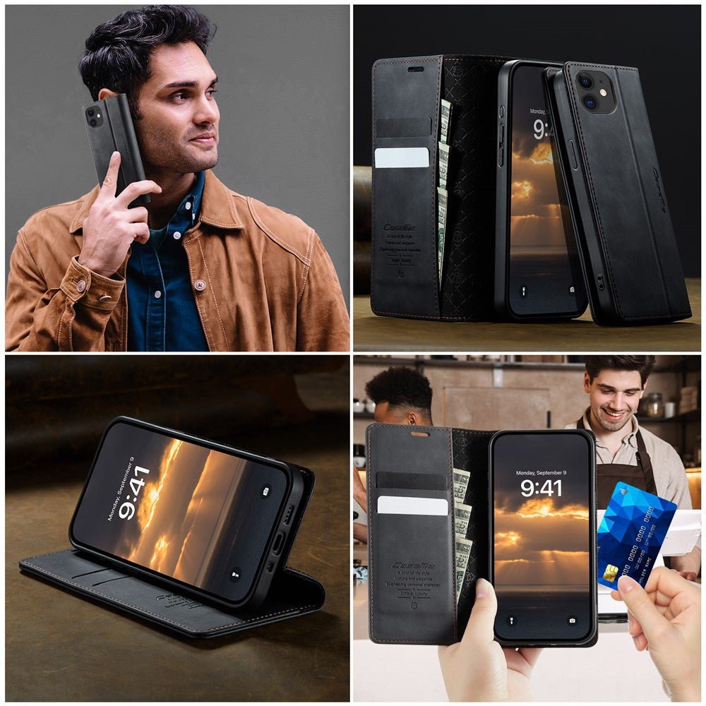 For iPhone 12 mini 5.4 inch Case CASEME 033 Series RFID Blocking Wallet Stand Calf Texture Leather Phone Cover