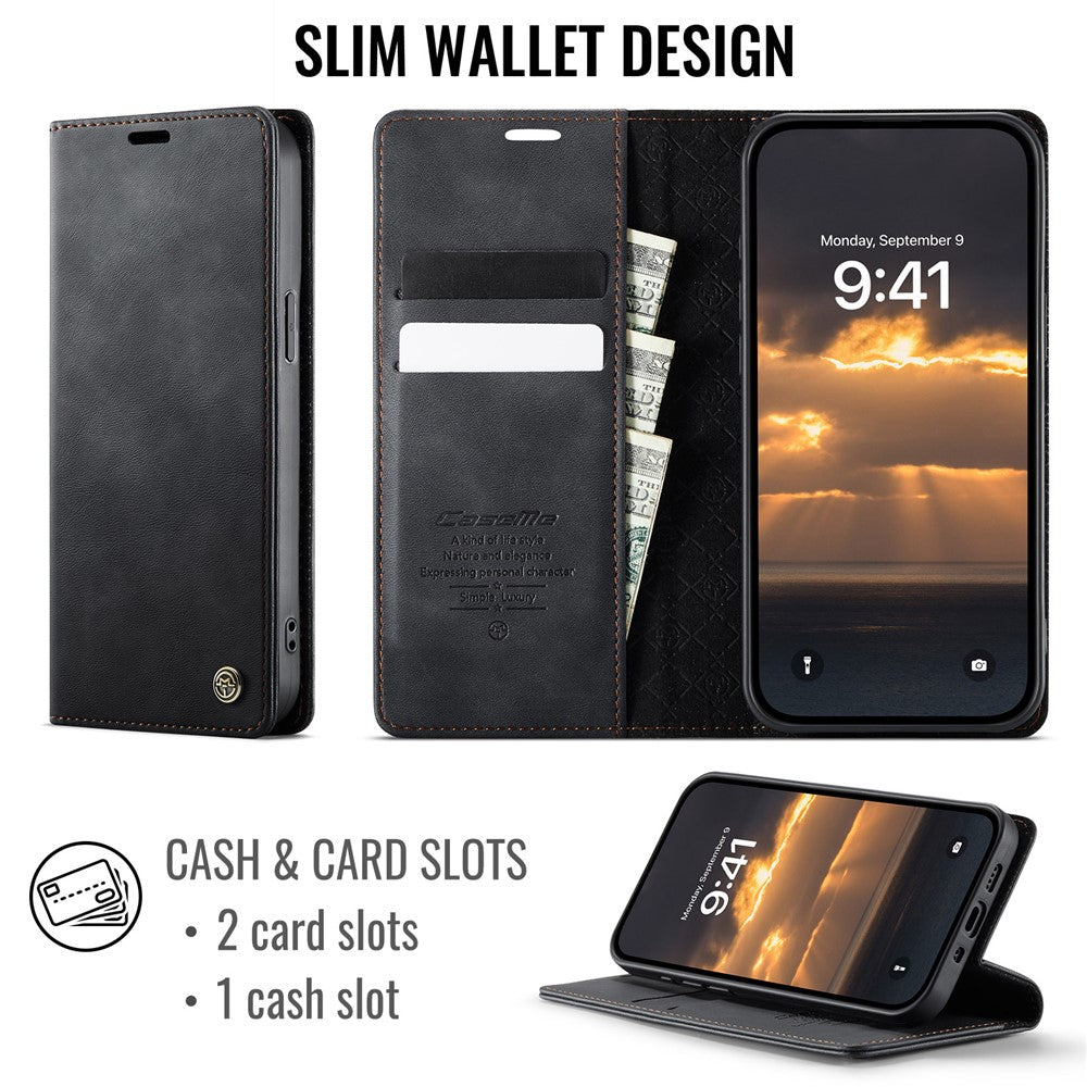 For iPhone 12 mini 5.4 inch Case CASEME 033 Series RFID Blocking Wallet Stand Calf Texture Leather Phone Cover