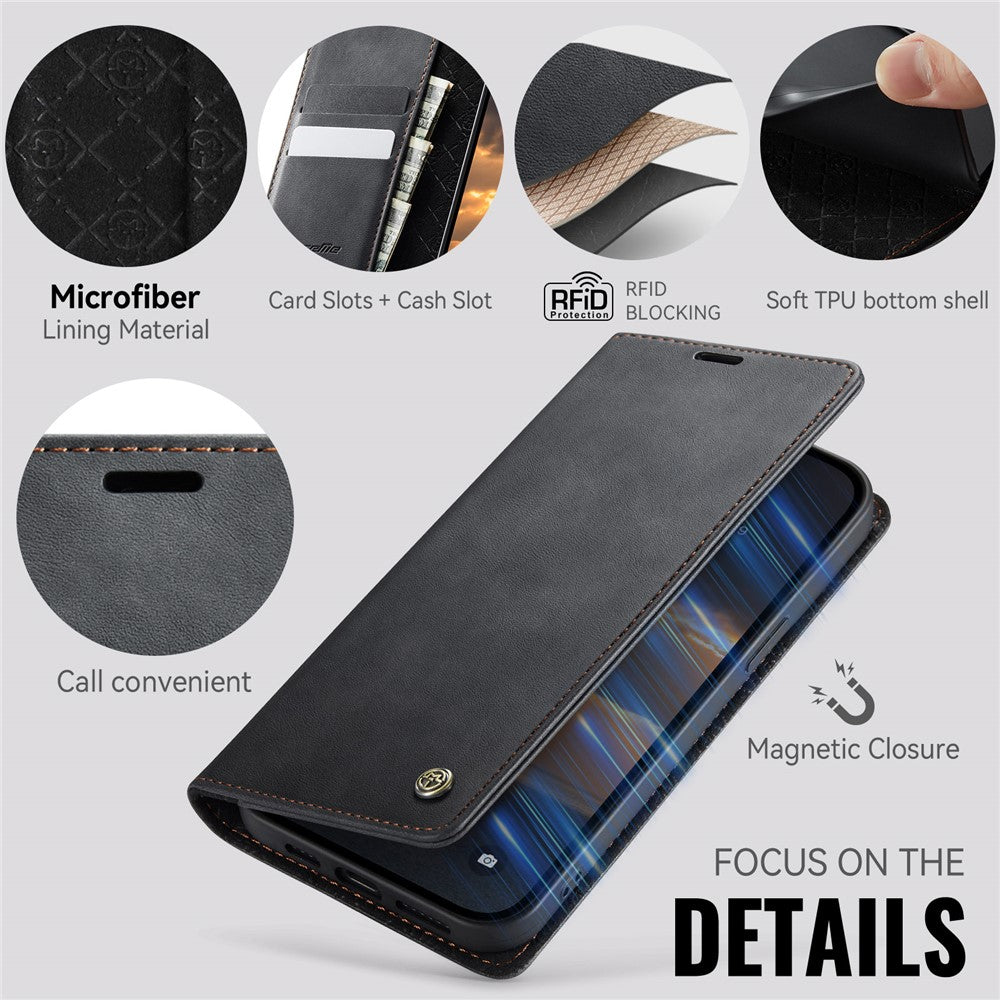 For iPhone 12 mini 5.4 inch Case CASEME 033 Series RFID Blocking Wallet Stand Calf Texture Leather Phone Cover