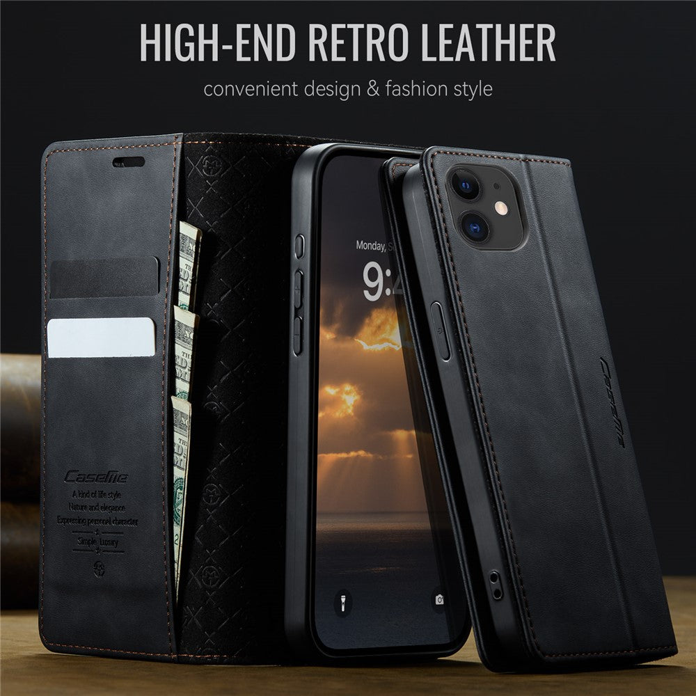 For iPhone 12 mini 5.4 inch Case CASEME 033 Series RFID Blocking Wallet Stand Calf Texture Leather Phone Cover