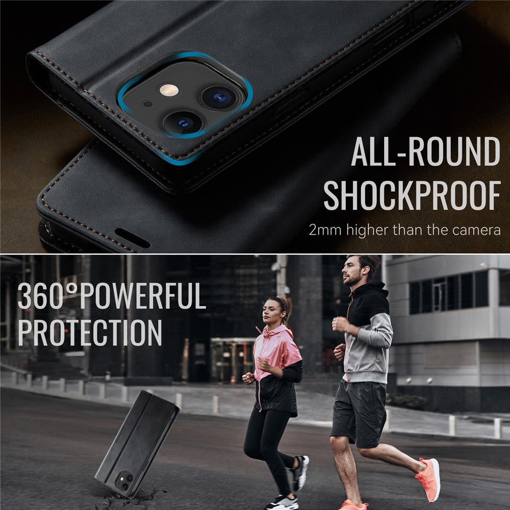 For iPhone 12 mini 5.4 inch Case CASEME 033 Series RFID Blocking Wallet Stand Calf Texture Leather Phone Cover