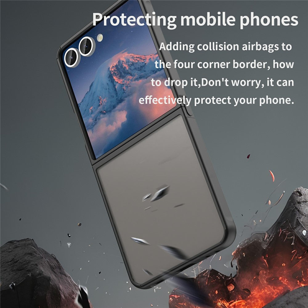 Samsung Galaxy Z Flip7 5G Case Drop Proof Airbags Frosted Translucent PC + TPU Phone Back Cover