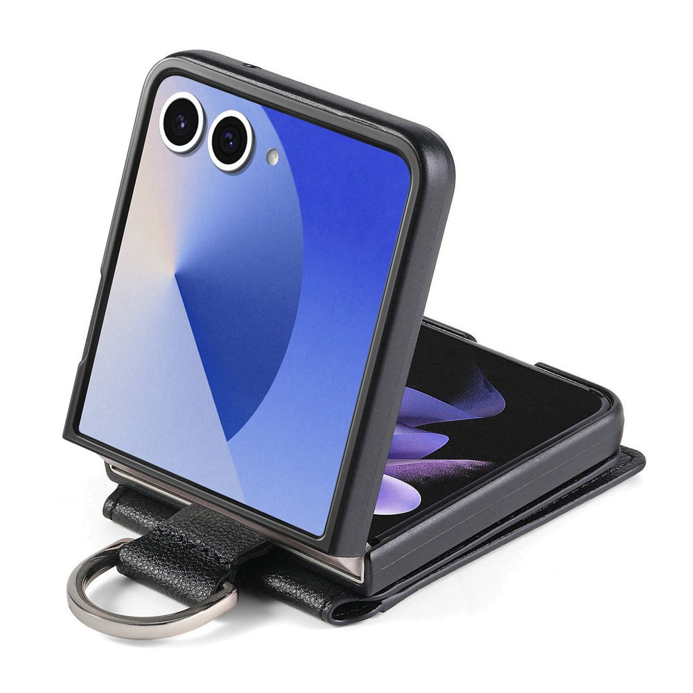 Samsung Galaxy Z Flip7 5G Case Card Holder Kickstand PU + PC Phone Cover with Finger Ring
