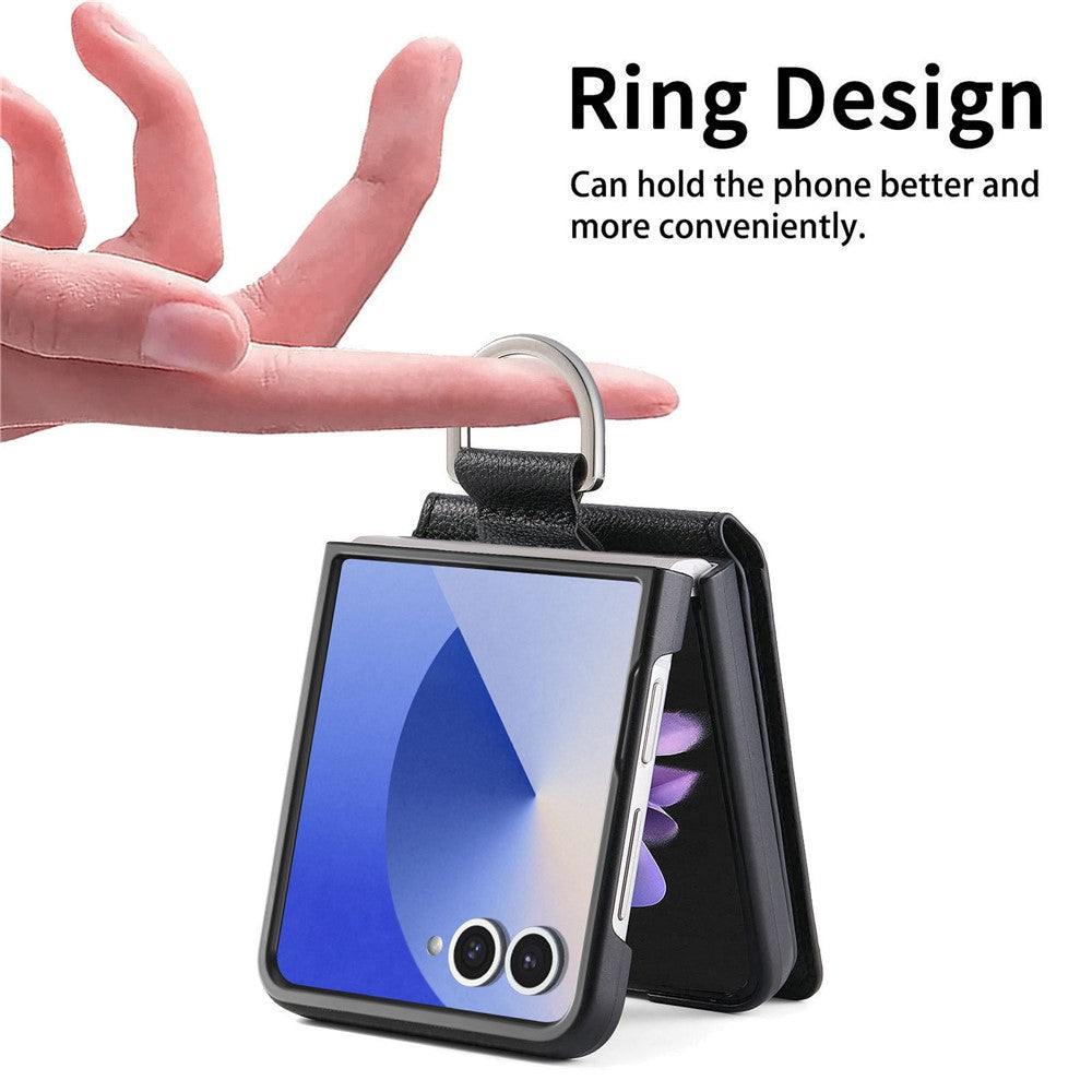 Samsung Galaxy Z Flip7 5G Case Card Holder Kickstand PU + PC Phone Cover with Finger Ring