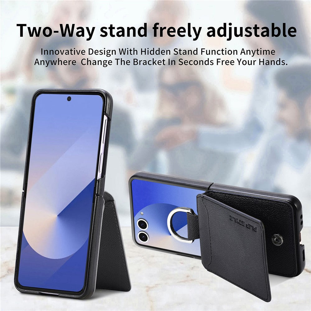 Samsung Galaxy Z Flip7 5G Case Card Holder Kickstand PU + PC Phone Cover with Finger Ring