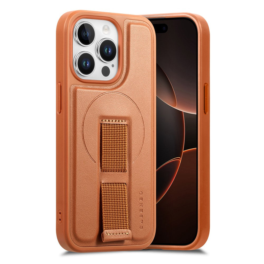 For iPhone 14 Pro Max Magnetic Case CASENEO Wristband PU Leather + PC Shockproof Phone Cover