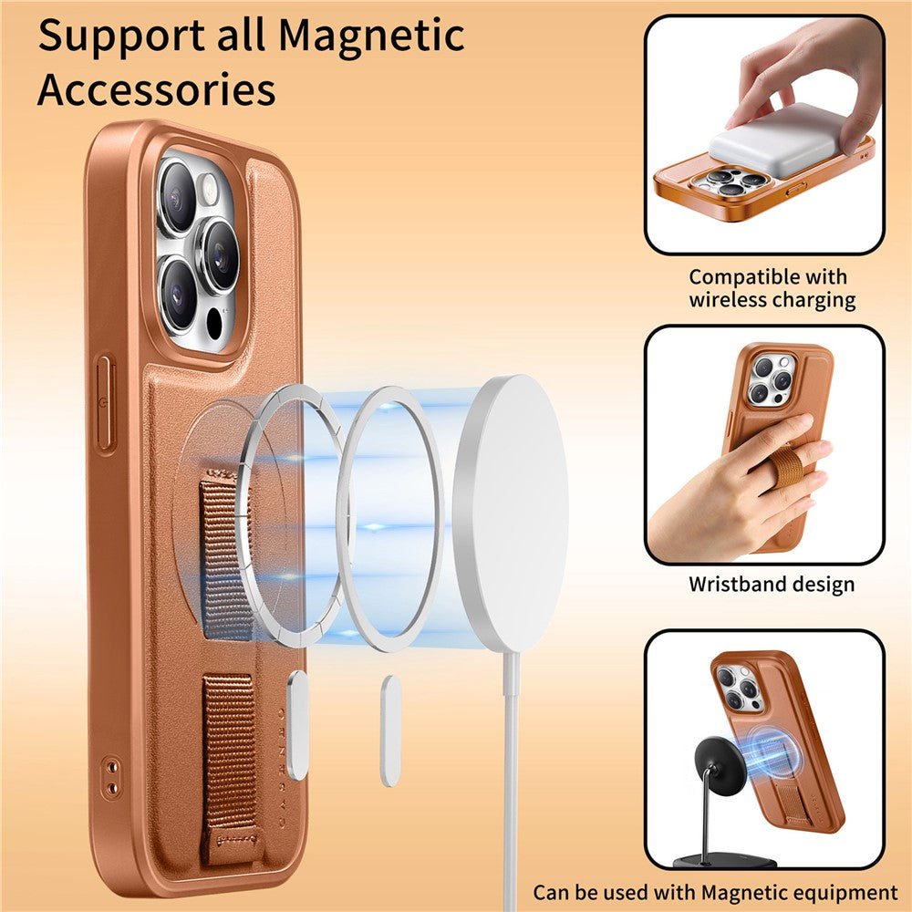 For iPhone 14 Pro Max Magnetic Case CASENEO Wristband PU Leather + PC Shockproof Phone Cover