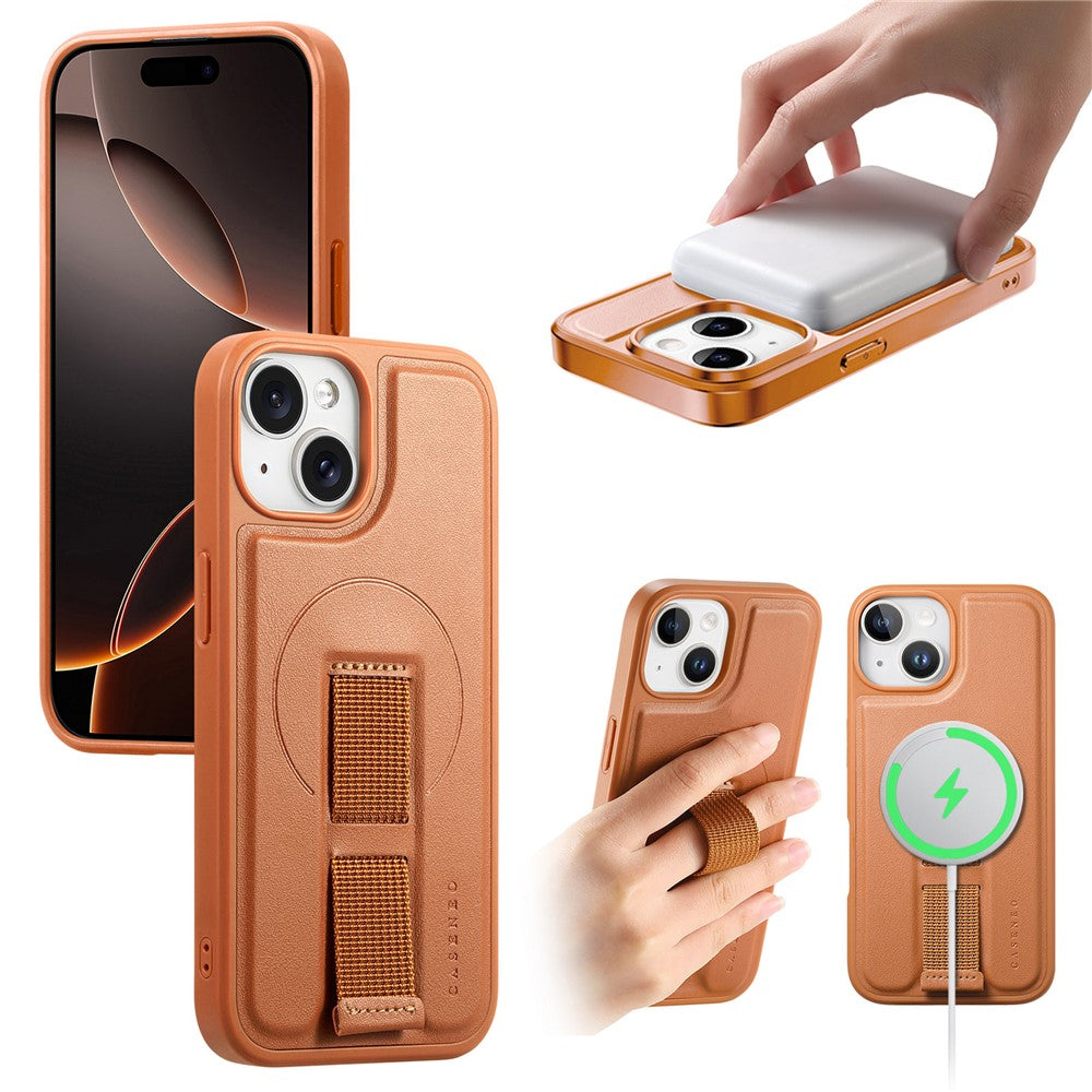 iPhone 15 Magnetic Case CASENEO Wristband PU Leather + PC Shockproof Phone Cover