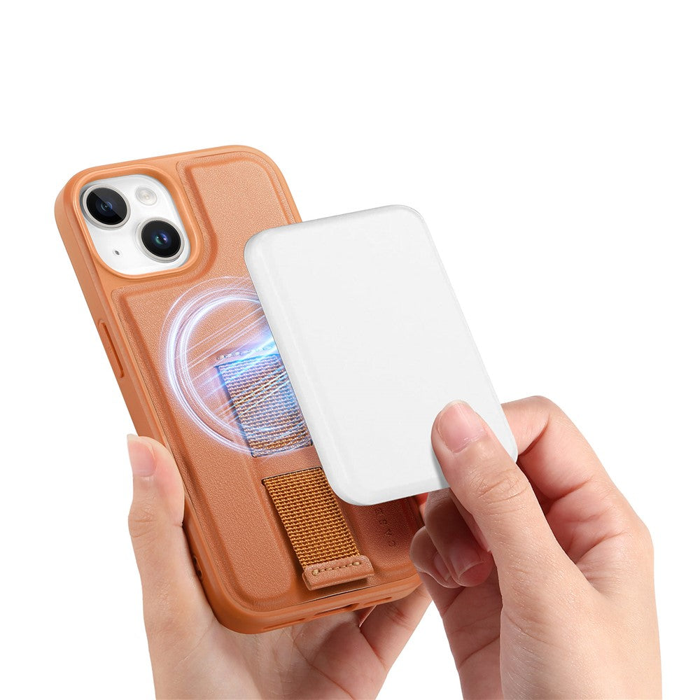 iPhone 15 Magnetic Case CASENEO Wristband PU Leather + PC Shockproof Phone Cover