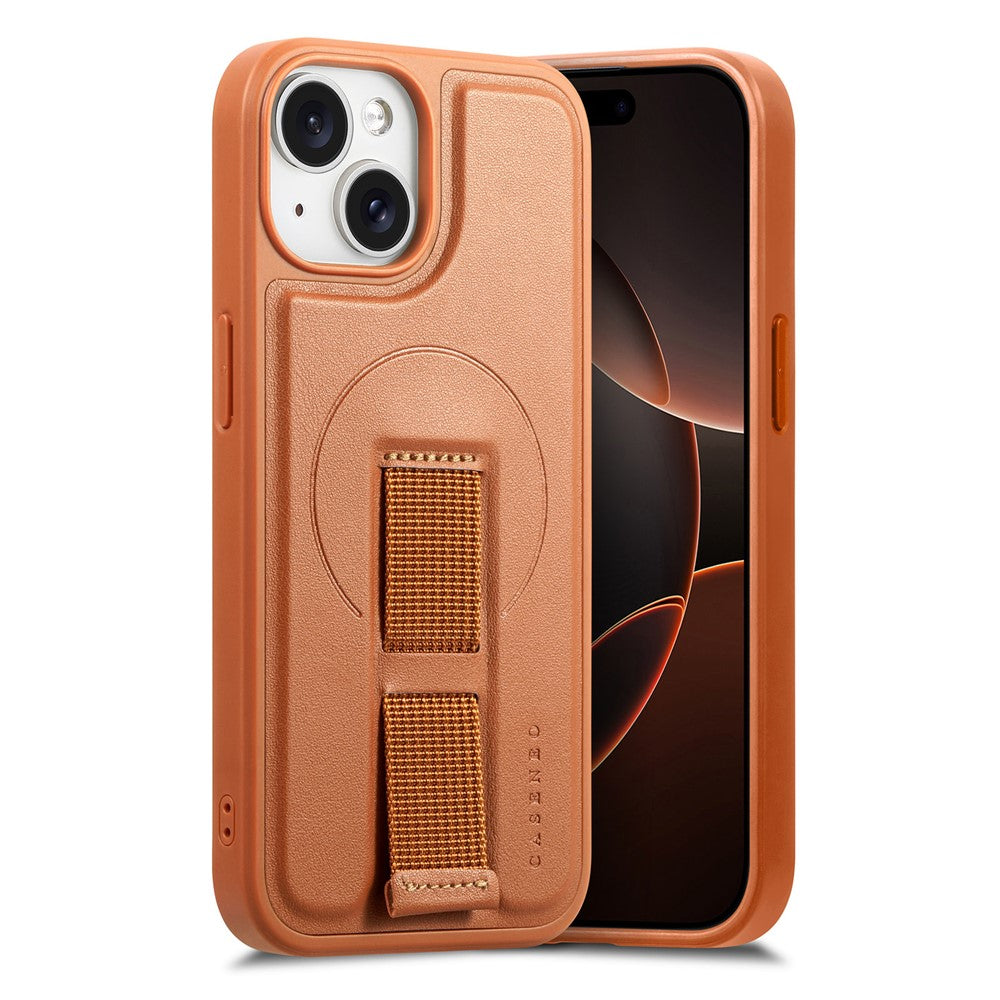 iPhone 15 Magnetic Case CASENEO Wristband PU Leather + PC Shockproof Phone Cover