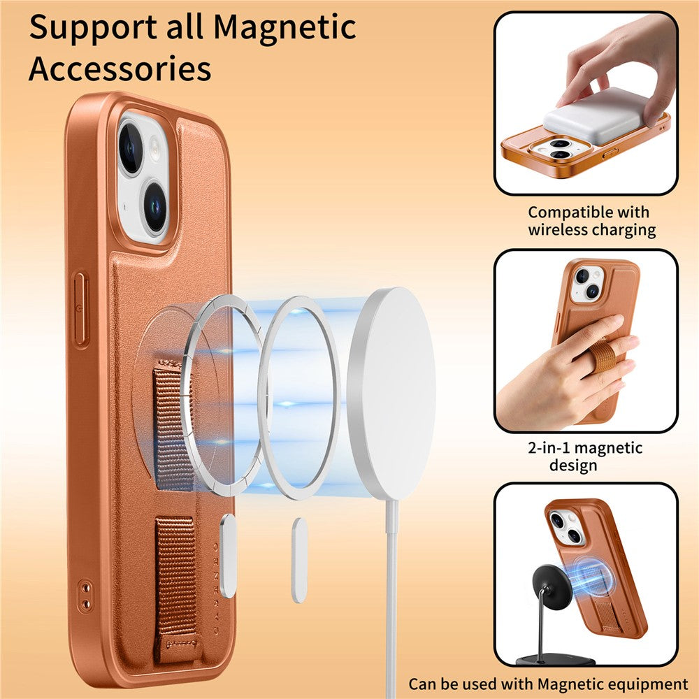 iPhone 15 Magnetic Case CASENEO Wristband PU Leather + PC Shockproof Phone Cover