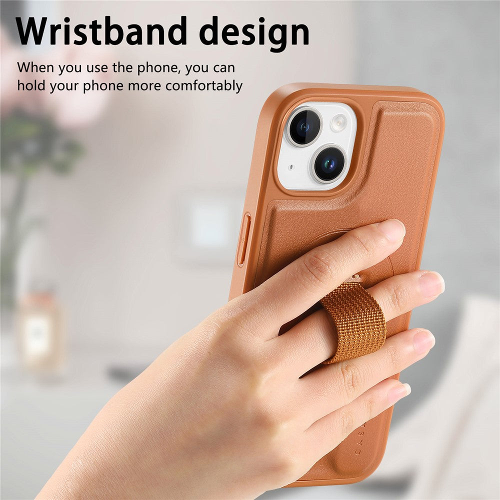 iPhone 15 Magnetic Case CASENEO Wristband PU Leather + PC Shockproof Phone Cover