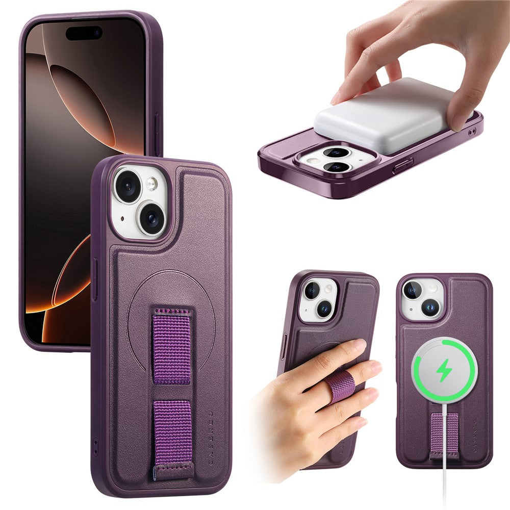 iPhone 15 Magnetic Case CASENEO Wristband PU Leather + PC Shockproof Phone Cover