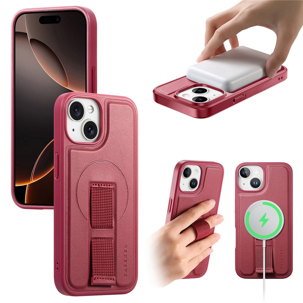 iPhone 15 Magnetic Case CASENEO Wristband PU Leather + PC Shockproof Phone Cover
