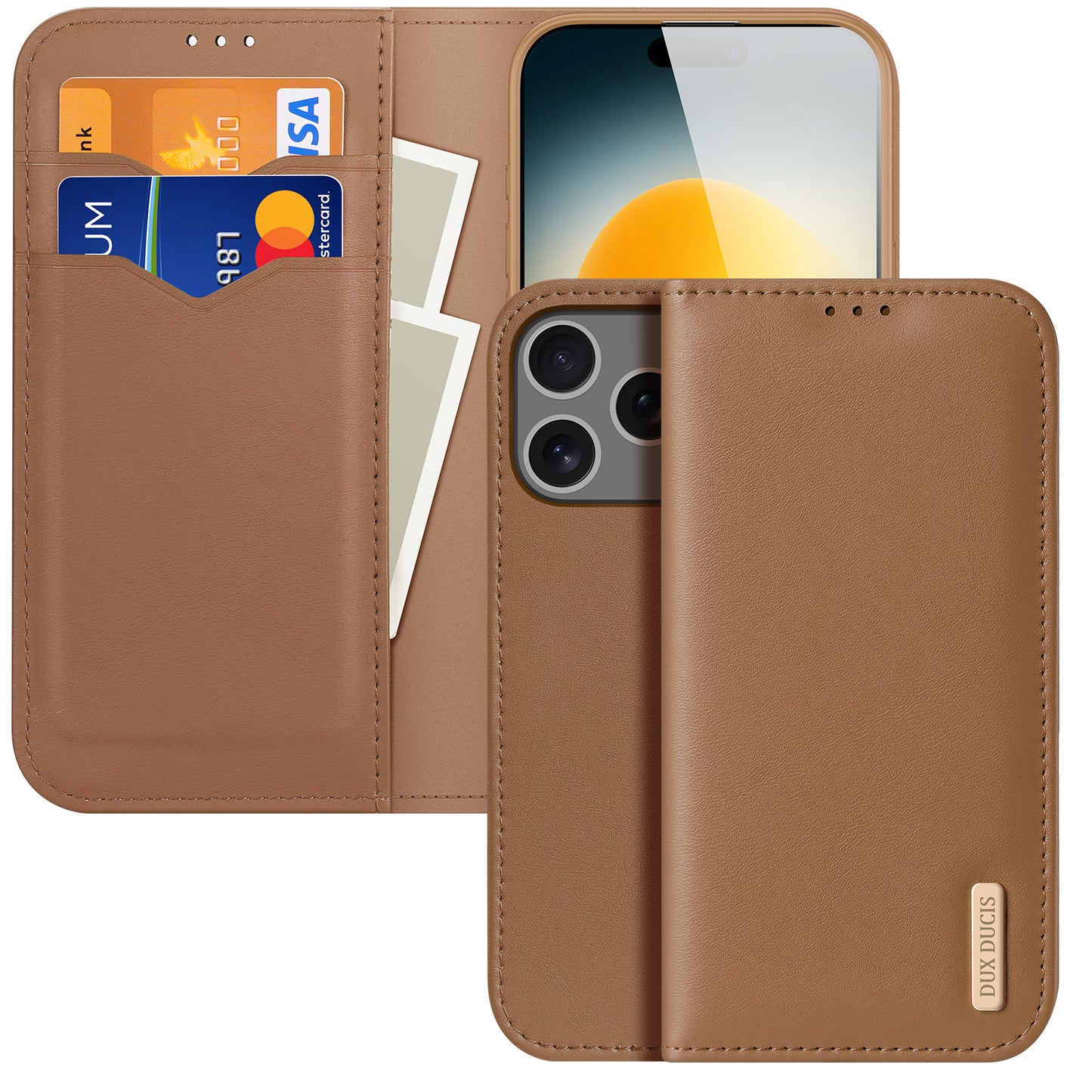 For iPhone 17 Pro Max Case DUX DUCIS Hivo Series Cowhide Leather RFID Blocking Wallet Stand Flip Phone Cover