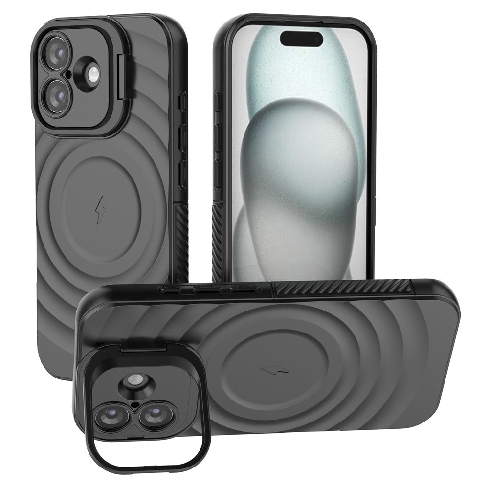 iPhone 17 Case Compatible with MagSafe PC Kickstand Ripple Texture TPU Phone Cover