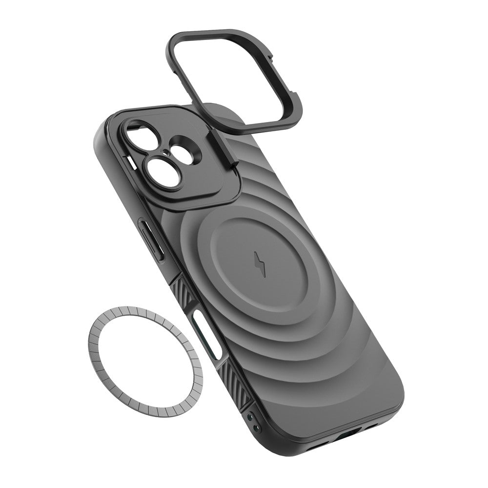 iPhone 17 Case Compatible with MagSafe PC Kickstand Ripple Texture TPU Phone Cover