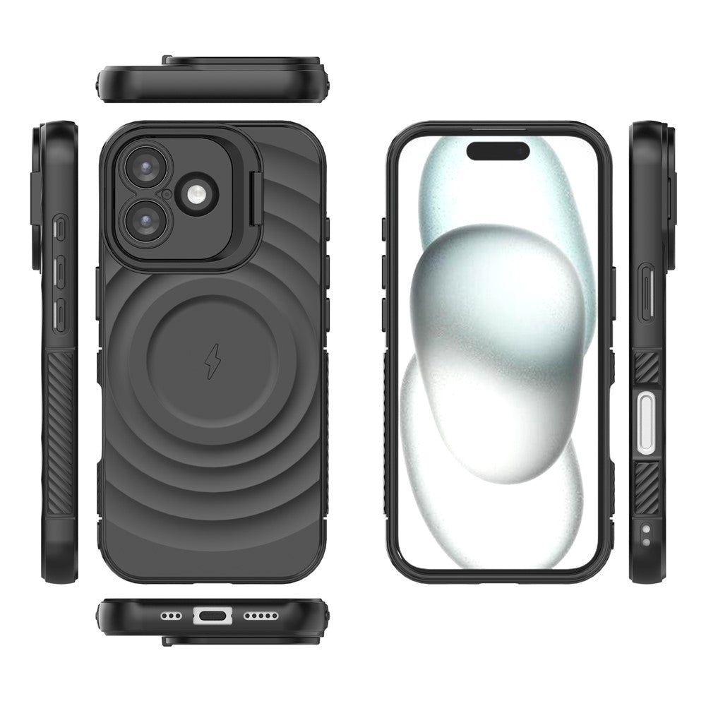 iPhone 17 Case Compatible with MagSafe PC Kickstand Ripple Texture TPU Phone Cover