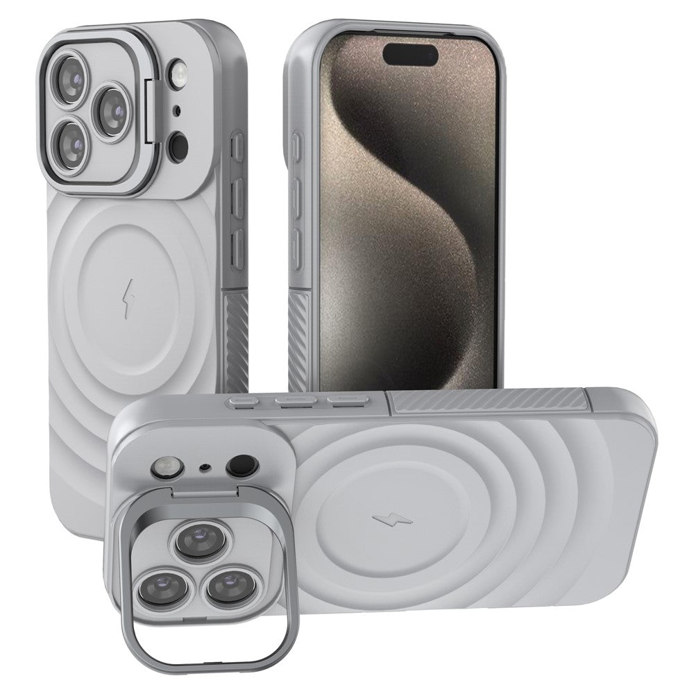 For iPhone 17 Pro Case Compatible with MagSafe PC Kickstand Ripple Texture TPU Phone Cover