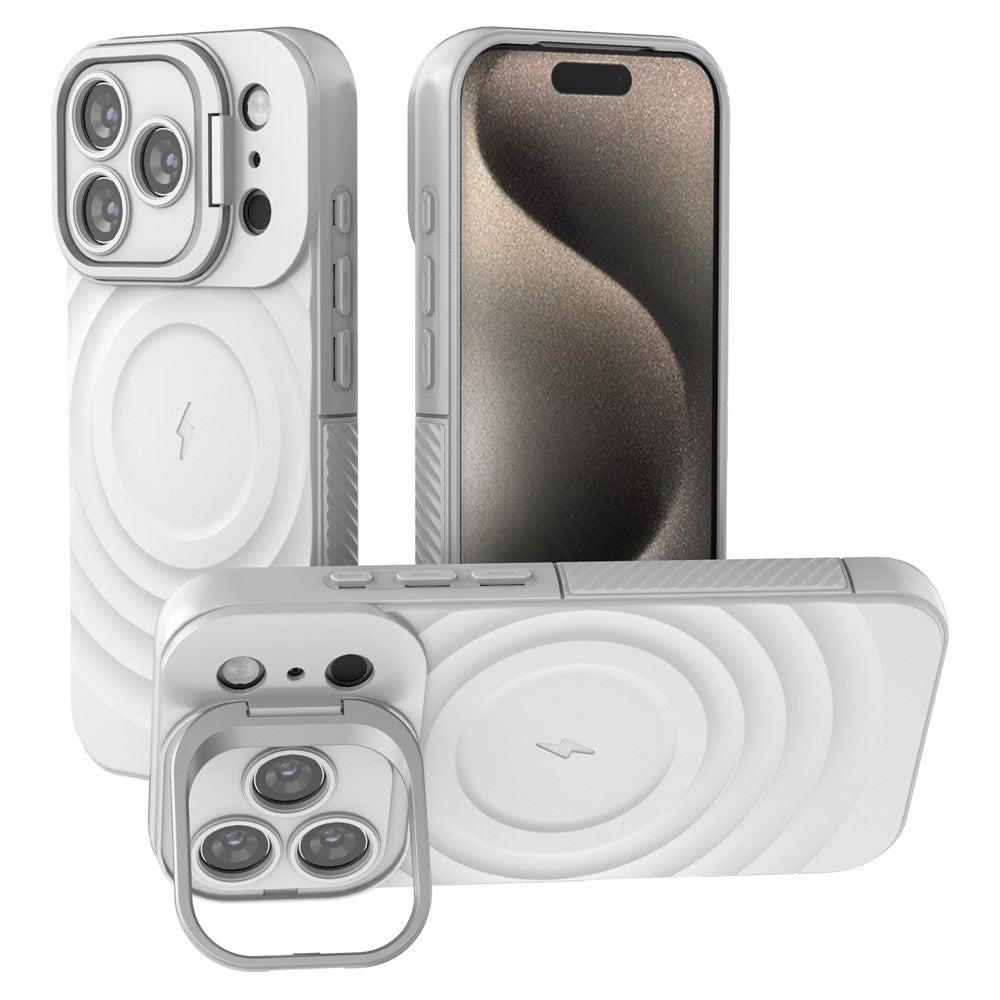 For iPhone 17 Pro Case Compatible with MagSafe PC Kickstand Ripple Texture TPU Phone Cover