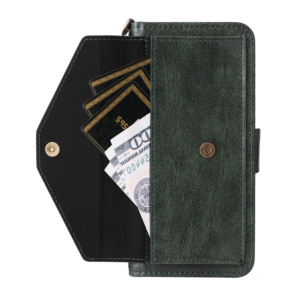 For iPhone 17 Pro Max Leather Case Magnetic Clasp Wallet Stand Phone Cover with Crossbody Strap