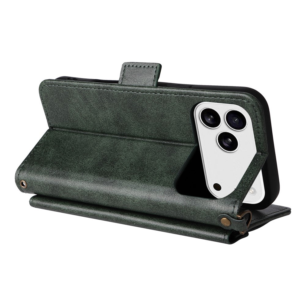 For iPhone 17 Pro Max Leather Case Magnetic Clasp Wallet Stand Phone Cover with Crossbody Strap