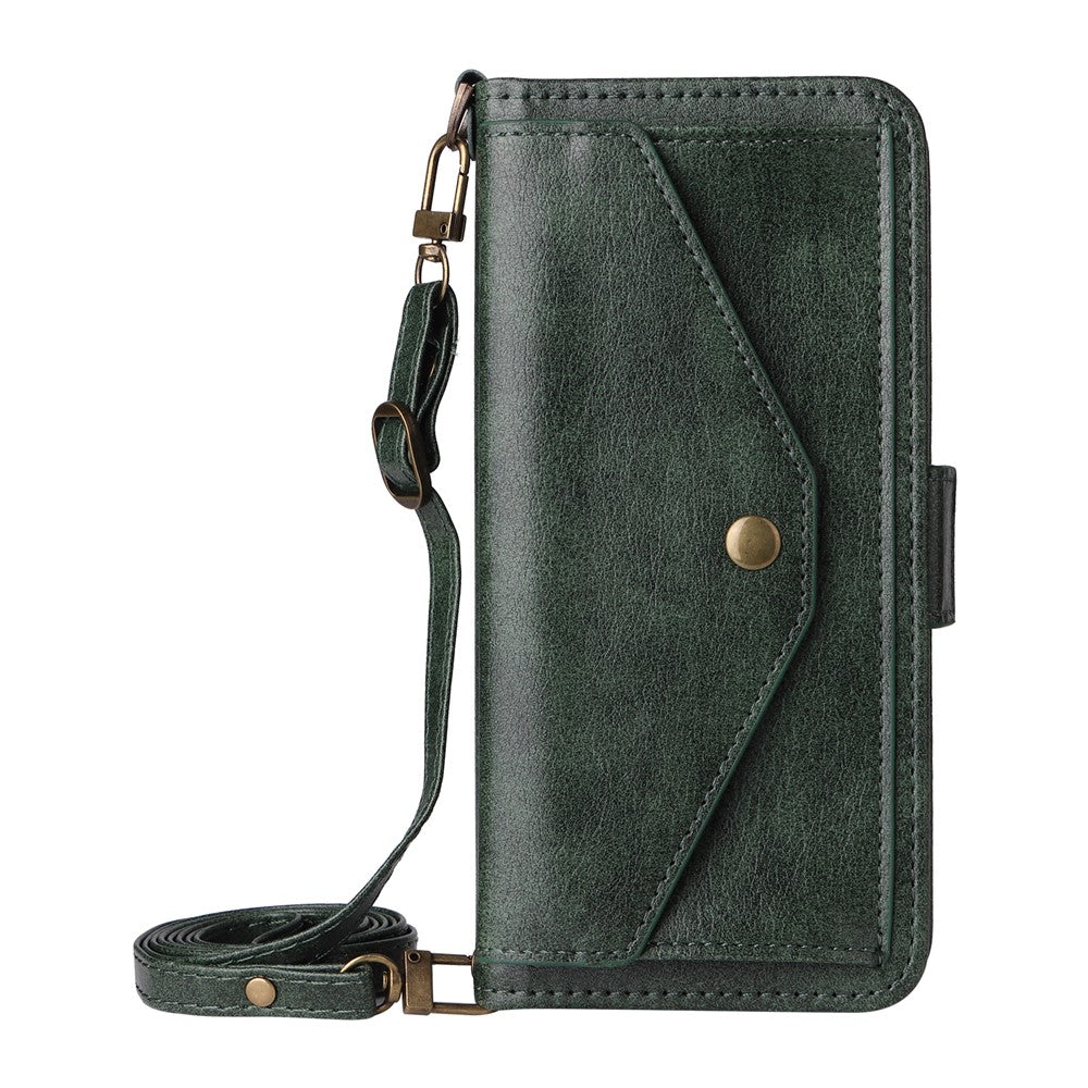 For iPhone 17 Pro Max Leather Case Magnetic Clasp Wallet Stand Phone Cover with Crossbody Strap