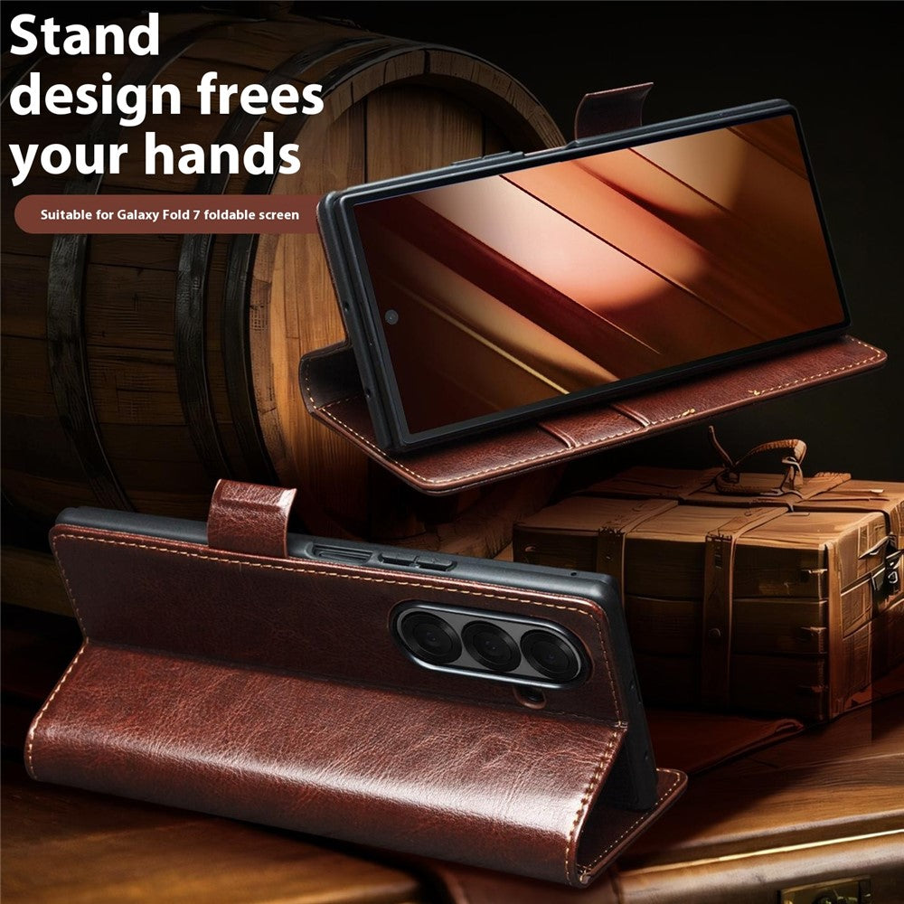 Samsung Galaxy Z Fold7 5G Case with Card Holder Genuine Cow Leather Stand Phone Cover