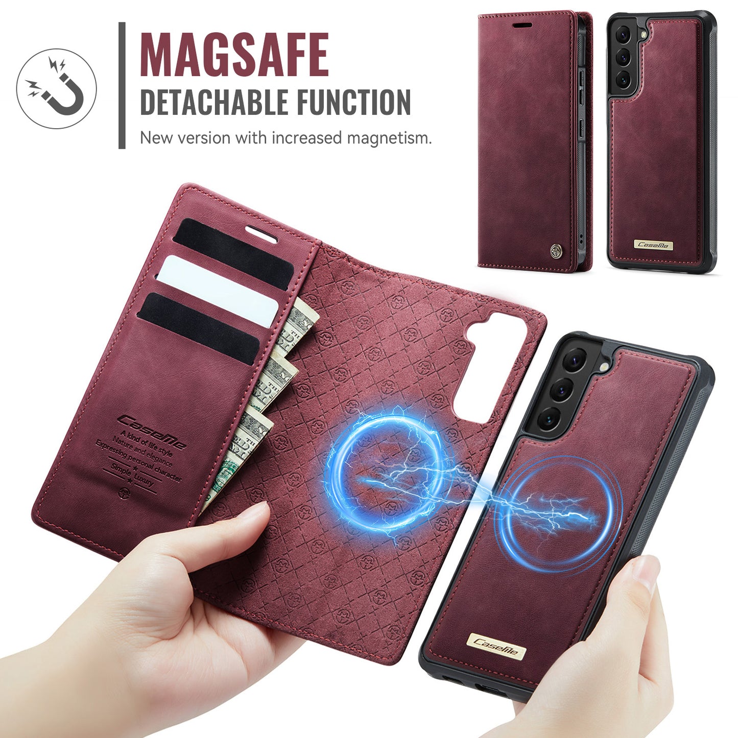 Samsung Galaxy S22+ 5G Case CASEME C49  Compatible with MagSafe RFID Blocking Detachable Wallet Leather Phone Cover