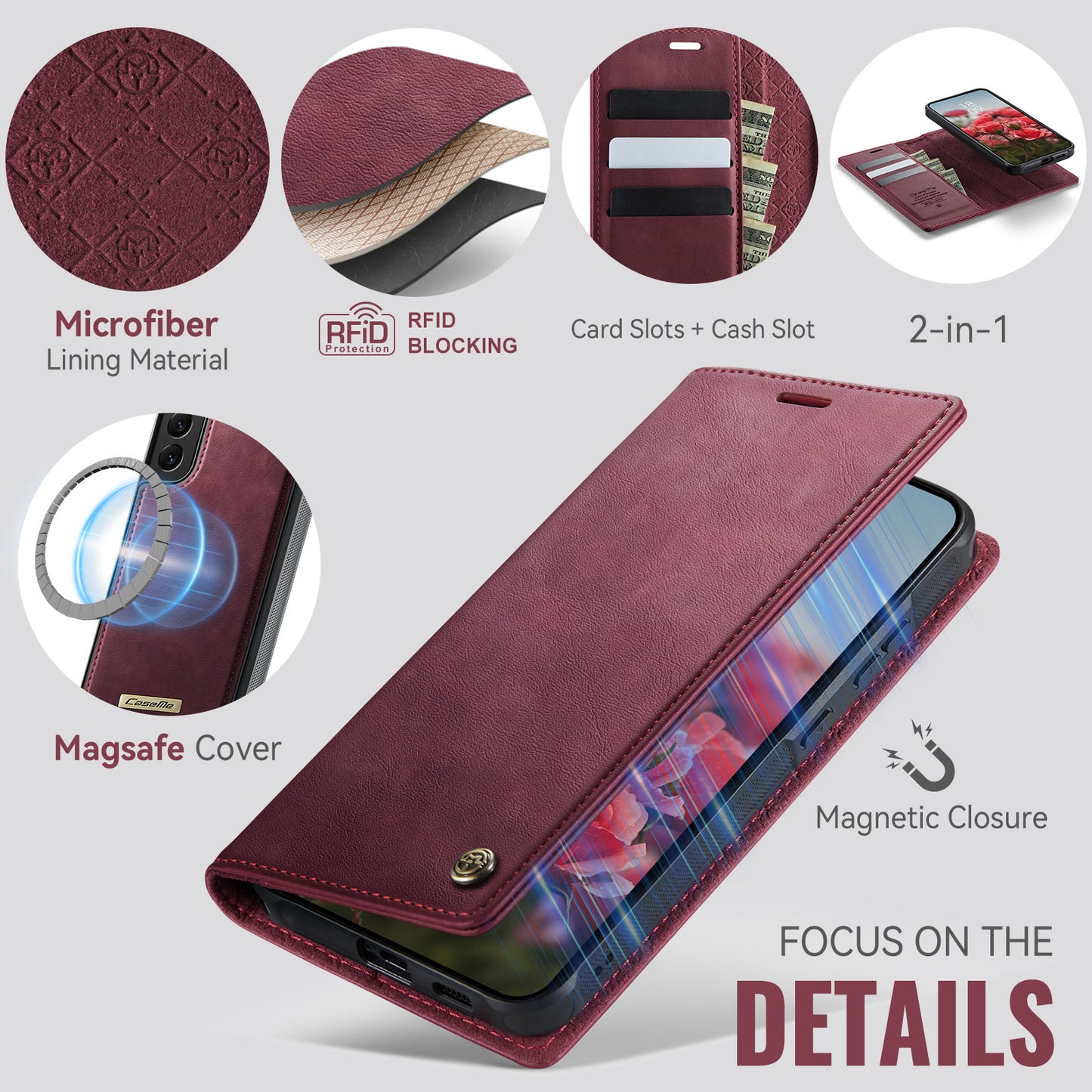 Samsung Galaxy S22+ 5G Case CASEME C49  Compatible with MagSafe RFID Blocking Detachable Wallet Leather Phone Cover