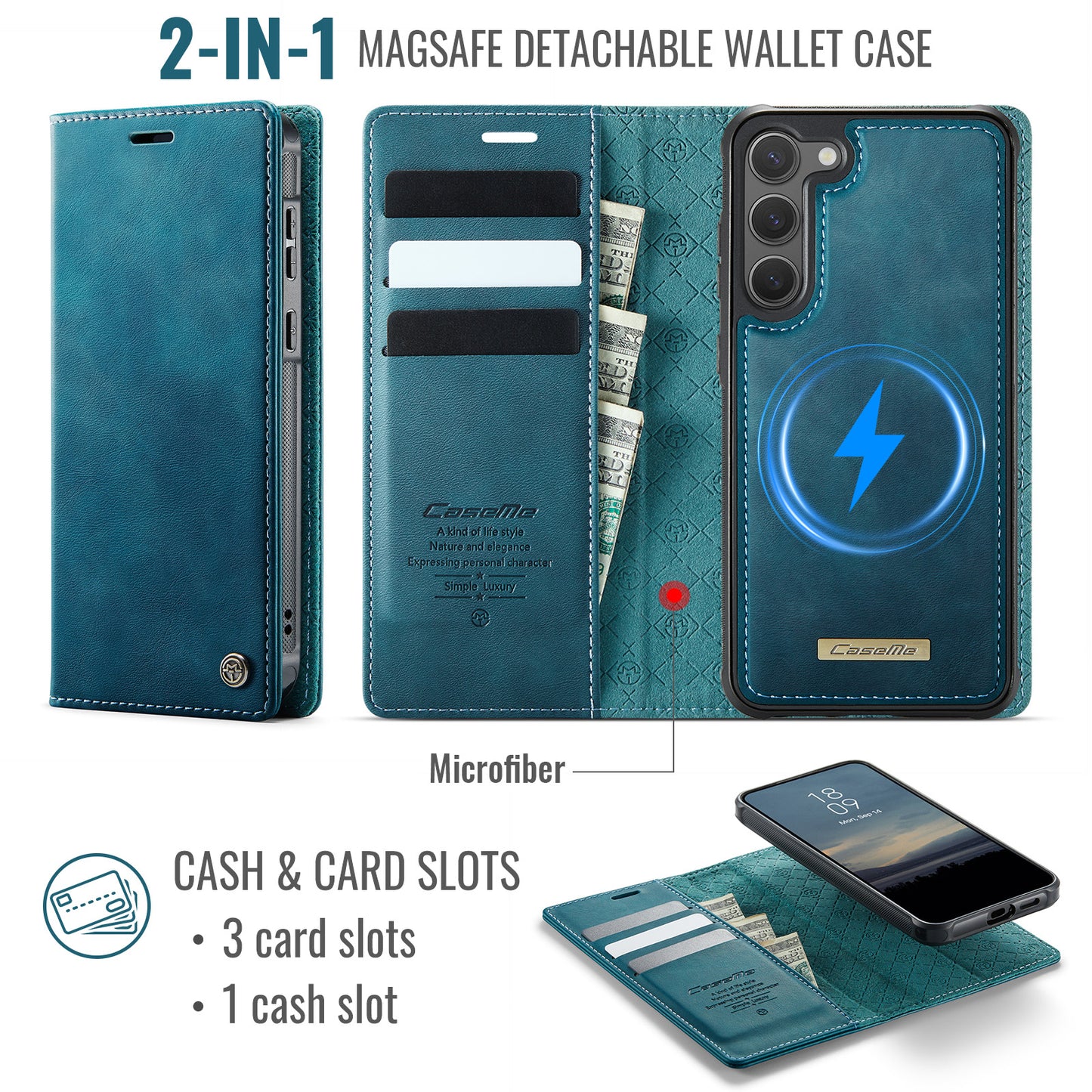 Samsung Galaxy S23+ Case CASEME C49  Compatible with MagSafe RFID Blocking Detachable Wallet Leather Phone Cover