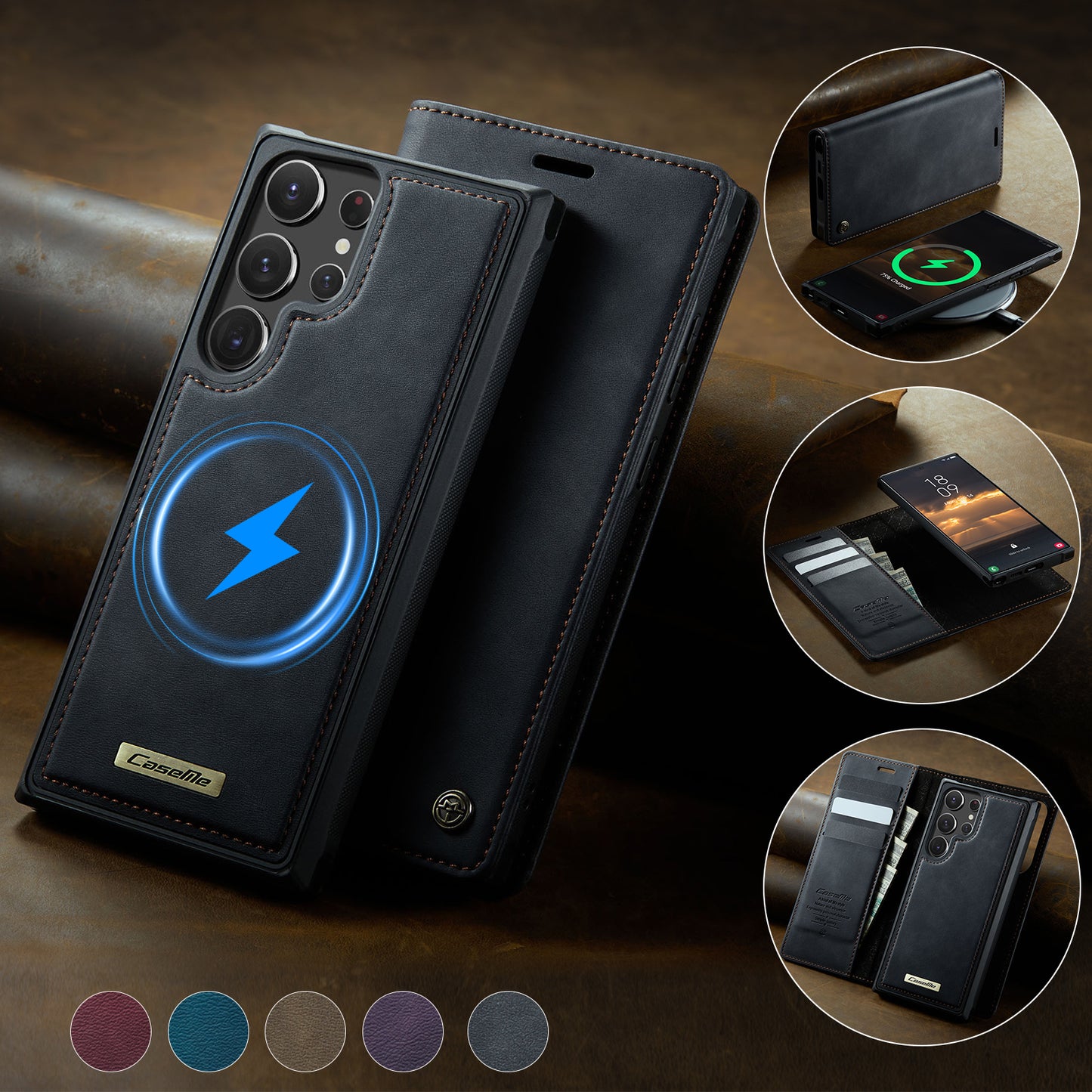 Samsung Galaxy S22 Ultra 5G Case CASEME C49 Compatible with MagSafe RFID Blocking Detachable Wallet Leather Phone Cover